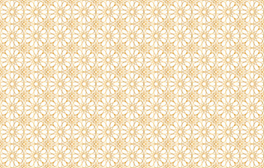 Islamic seamless pattern. Repeating gold arabesque background. Repeated morocco golden motif for design prints. Repeat arabian texture. Arab ornate girih patern. Ornament stars. Vector illustration