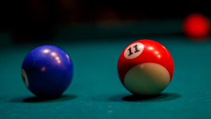 Billiard ball on a billiard table during a game