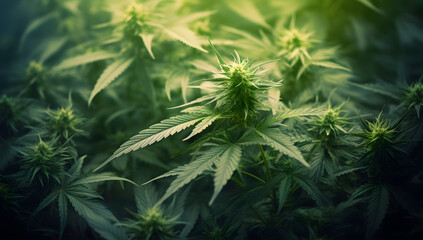 Green cannabis leaves background, Medical cannabis