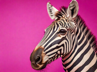 Fototapeta na wymiar Portrait of A zebra isolated on pink background ai image 