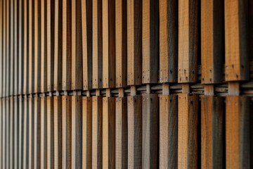 Detail of a wooden wall with a linear relief and texture
