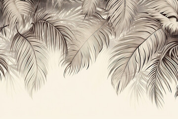 Boho style wallpaper, Vintage botanical illustration of tropical leaves - obrazy, fototapety, plakaty