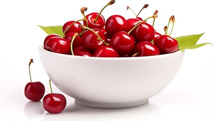 Cherries in a bowl isolated on white background. Clipping path