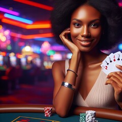 Portrait of woman gambling at a casino