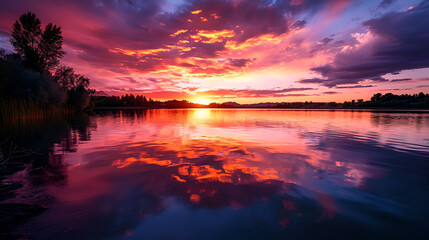 Fototapeta na wymiar Sunset Serenity. A Breathtaking Lakeside View.