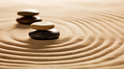 Fototapeta na wymiar Japanese Traditional Kushansui, Stone and Sand Waves, Tranquility in Balance 