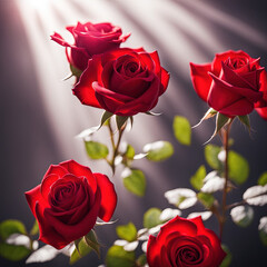 Red rose flowers sunlight bright background