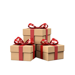 Gift boxes with the red. Isolated on transparent background. AI generated.