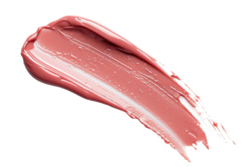 Lipstick or cosmetics smear smudge isolated on transparent png background, lipstick brush swatch, Beauty makeup foundation smudged.