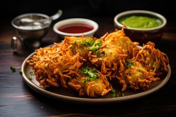 Indian cuisine food onion bhaji pakora onion payaz - obrazy, fototapety, plakaty