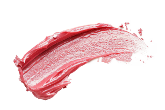 Lipstick or cosmetics smear smudge isolated on transparent png background, lipstick brush swatch, Beauty makeup foundation smudged.