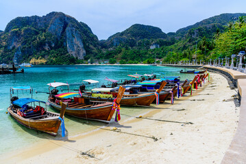 Fototapeta na wymiar Phi Phi island pier Krabi province Thailand. Phuket and Krabi travel image concept.