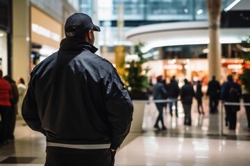 A security guard working in a shopping centre.