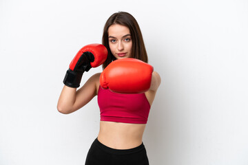 Young Ukrainian woman isolated on white background with boxing gloves
