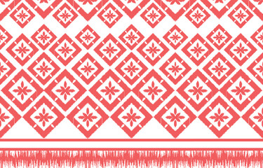 ikat Fabric Geometric Ethnic sealess Tribal pattern oriental traditional on pink and white background.Aztec style,embroidery,abstract,vector.design for texture,fabric,clothing,wrapping,carpet.