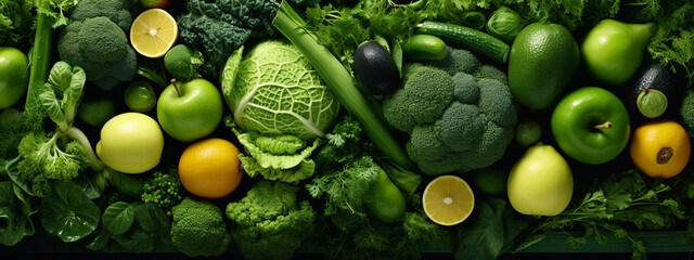 Obraz na płótnie Canvas Background of green vegetables and fruits.Generative AI.