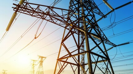 Sunset Serenity: Electric Pylon Bathed in Golden Light