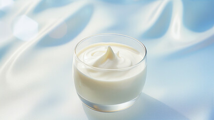 Skin care concept, glass jar with white cream.Generative AI