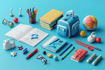 collection of education icon on blue, Education and welcome back to school concept - obrazy, fototapety, plakaty