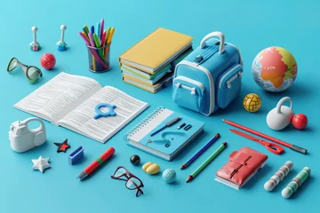Fotobehang collection of education icon on blue, Education and welcome back to school concept © rufous