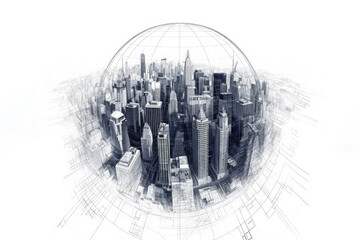 3d city sphere. Vector rendering of 3d. Wire-frame style.