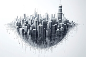 3d city sphere. Vector rendering of 3d. Wire-frame style.