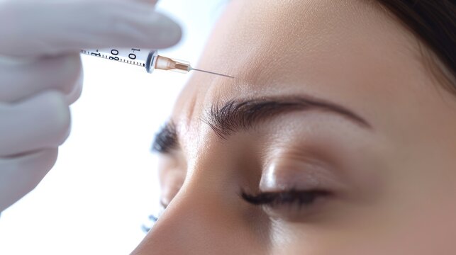 Close-Up of Skilled Beautician Administering Botox Injection on Female Forehead