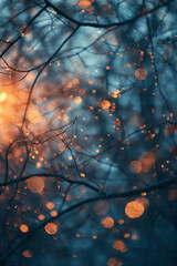 a vertical shot of trees in the evening
