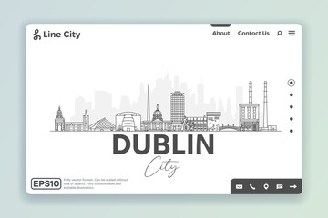Dublin, Ireland architecture line skyline illustration. Linear vector cityscape with famous landmarks, city sights, design icons. Landscape with editable strokes.