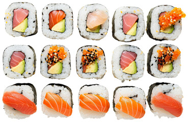 set of sushi , cut out transparent isolated on white background , PNG file