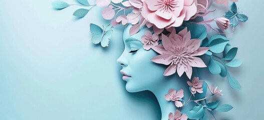Ethereal woman with floral design for beauty and skin care adverts