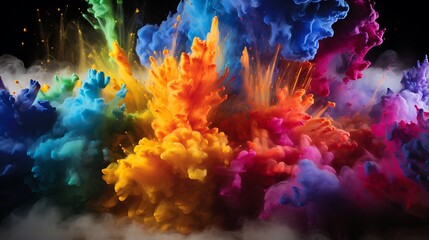 Colorful paint explosion on black background. Abstract background. 3d rendering