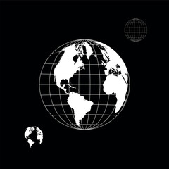 Obraz premium A white globe with lines and continents in vector on a black background