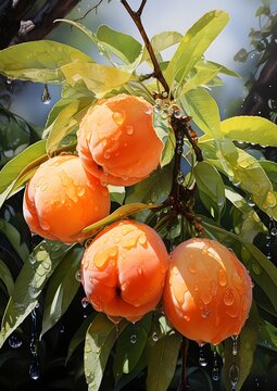Peaches, a burst of sunshine with a radiant watercolor painting of juicy, each one imbued with a natural gleam 
