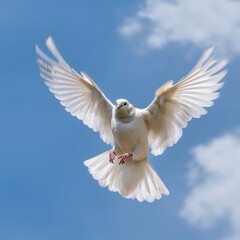 Obraz premium Graceful Flight: A White Dove Soars in the Blue Sky