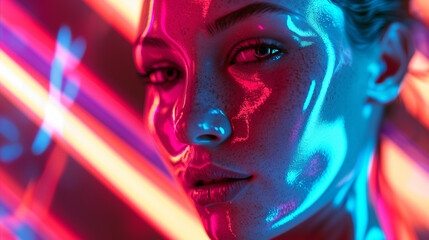 Futuristic digital portrait in neon colors, AI Generated