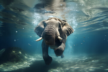 Elephant swimming in the ocean