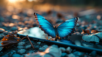 Smartphone with butterfly wings unfolding from its sides, AI Generated