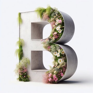 B letter shape 3D Lettering That Blends Concrete With Nature. AI generated illustration
