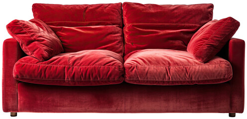 Red leather sofa , suede two-seater illustration PNG element cut out transparent isolated on white background ,PNG file ,artwork graphic design.