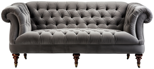 Gray tufted sofa  illustration PNG element cut out transparent isolated on white background ,PNG file ,artwork graphic design.