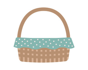 Fototapeta na wymiar Cute basket and polka dot napkin. Modern vector illustration. Isolated element for Easter design