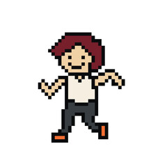 Cute pixel cartoon 8bit character man run or running lifestyle ventor for decoration life style 8 bit male jog marathon exercise vector.
