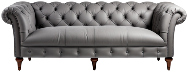 Gray tufted sofa  illustration PNG element cut out transparent isolated on white background ,PNG file ,artwork graphic design.