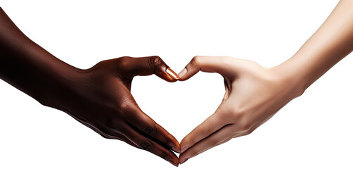 Two hands from diverse ethnic backgrounds coming together to form a heart shape against illustration PNG element cut out transparent isolated on white background ,PNG file ,artwork graphic design.