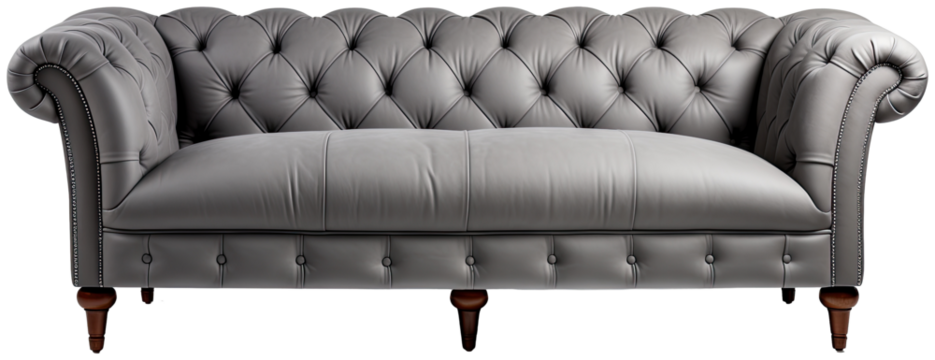 Gray tufted sofa  illustration PNG element cut out transparent isolated on white background ,PNG file ,artwork graphic design.