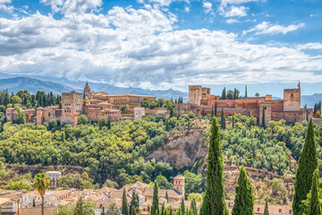 Skyline of the Alhambra Fortess in Granada, Spain