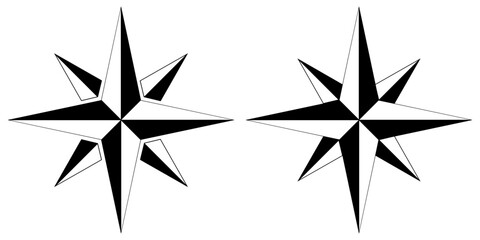 Compass icon, trekking navigation equipment sign for map, flat nautical chart wind rose icon of eight points, north, east, south, west, compass symbol nautical marine, geographical position