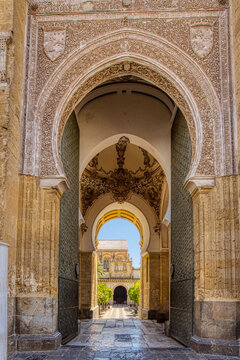 Arched entry of the Mezquita Cathedral in Cordoba, Spain