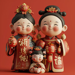 Happy family on Chinese New Year, generative ai